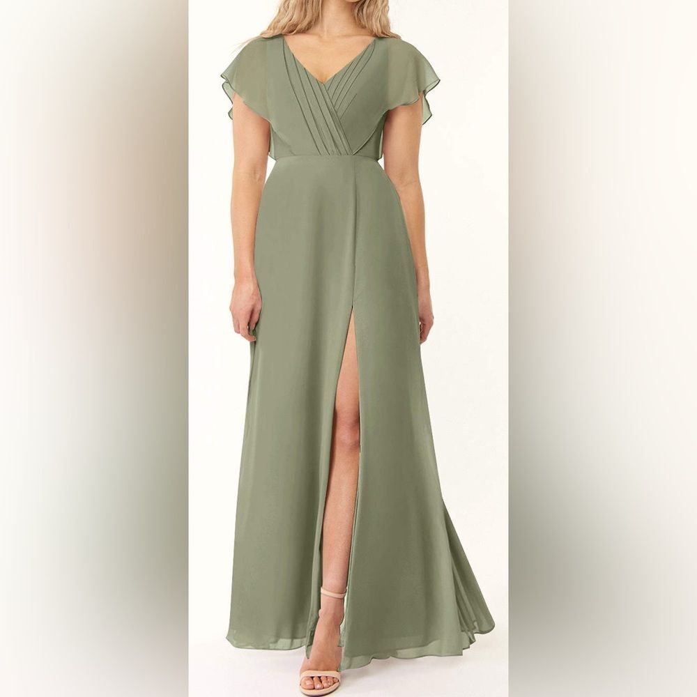 Azazie Light Green Maxi Dress Size C